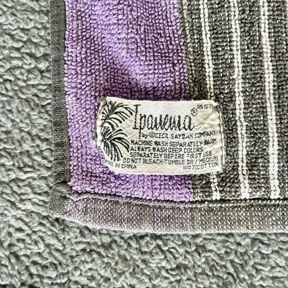 Vtg Cecil Saydah Beach Towel Ipanema Cat Polka Dots Stripes Purple Red *READ*